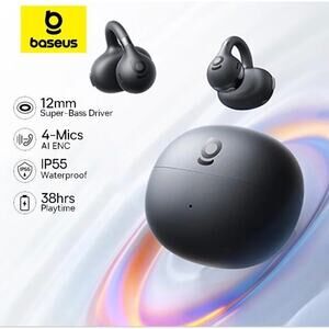 SEALED Baseus BC1 Open Ear Clip Earbuds, Bluetooth 6.0, 4‑Mics, Super Bass, IP55
